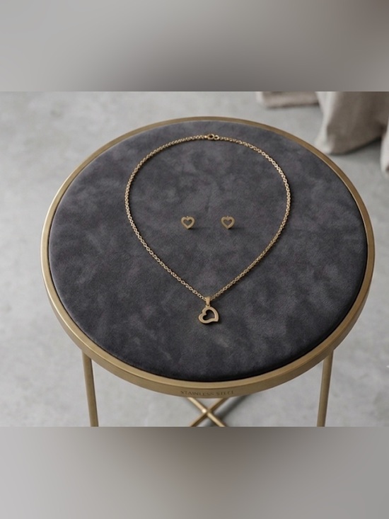 Jewelry - Delicate Gold stainless steel Heart Necklace and Stud Earring Set
